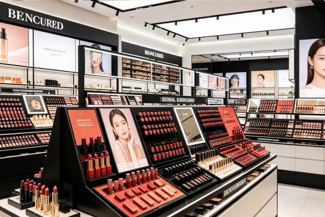 Black White Cosmetic Shop Display Cabinet Full Makeup Store Fixture