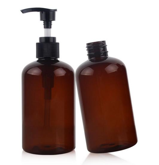 Customized Square 300ml white amber plastic PET lotion bottle with lotion pump