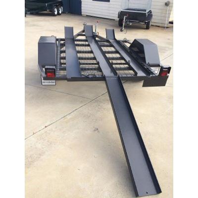 750kg 7x4 Two Bike Motorcycle Trailer , Tandem Axle 3 Rail Motorcycle Trailer