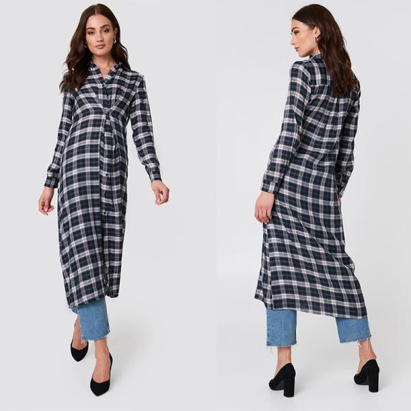 2019 chegadas novas mulheres assimétricas abotoadas do outono do vestido do azul de vestido da camisa