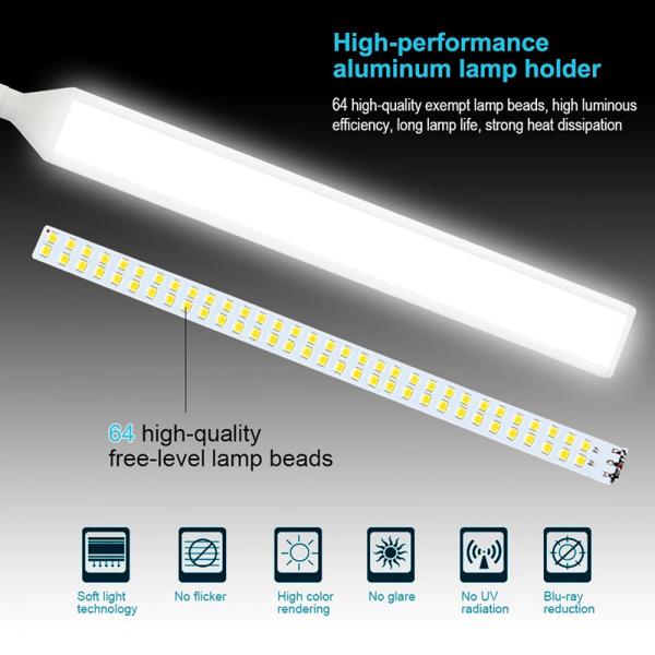 PS 64cm Flexible Gooseneck Long Arm Table Lamp Large Dimmable Clip On Lamp