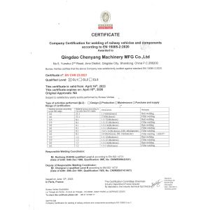Qingdao Chenyang Machinery Mfg Co., Ltd. Сертификации