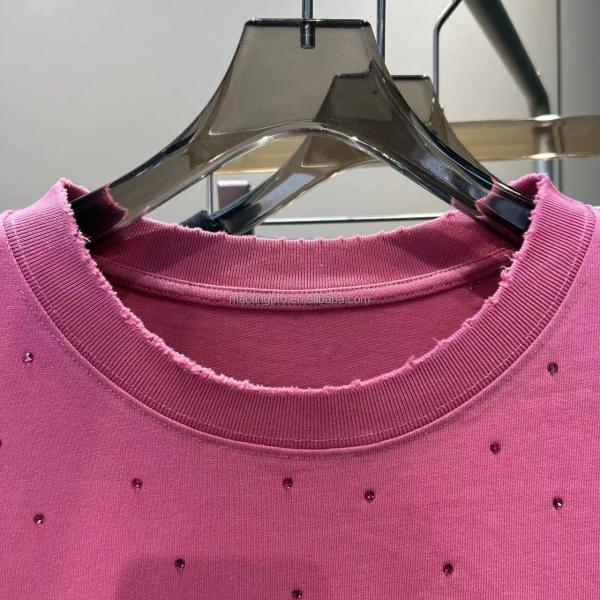 250Gsm Mens Rhinestone T Shirts Unisex Cotton T Shirt With Vintage Wash Oversized Fit In Pink Acid Wash