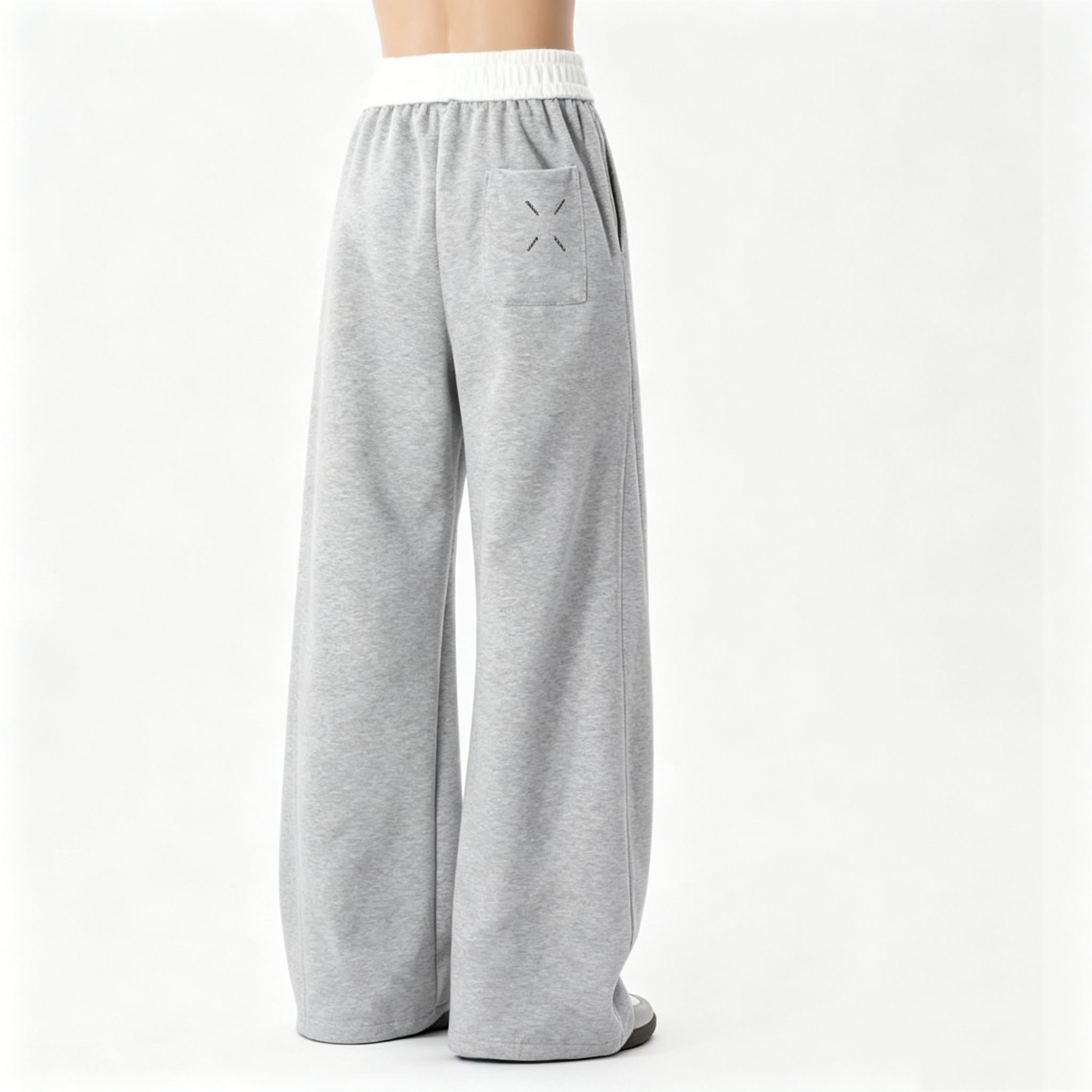 Solid Color Denim Jeans Drawstring Mid Rise Wide Leg Pants Casual