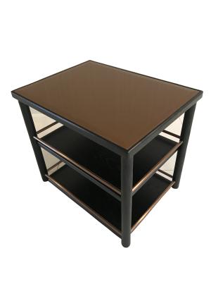 Smoke finish tempered glass top oak wood black color side table,coffee table for living room,hotel bedroom end table