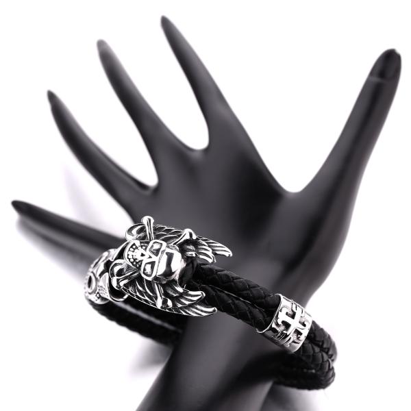 New arrival body jewelry stainless steel leather bracelet northskull bracelet men