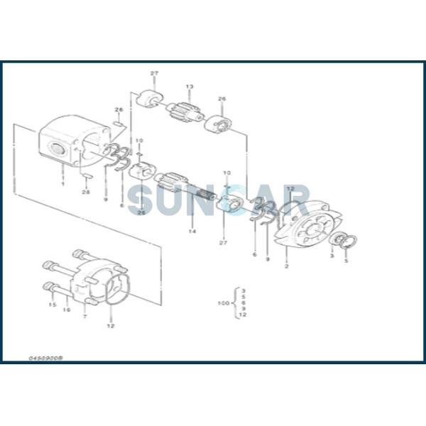 0408207 equipos de reparación del sello de la bomba de engranaje de HITACHI para EX100-2 EX100-5