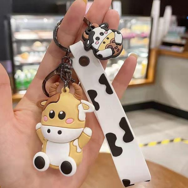 Персонализированные 3D Силиконовые коровьи животные ключи Pendant Keychain для сумочки и рюкзака