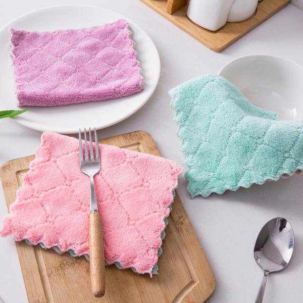 Thickened Coral Fleece Dishcloth Microfiber for Household Cleaning Sustainable Pattern