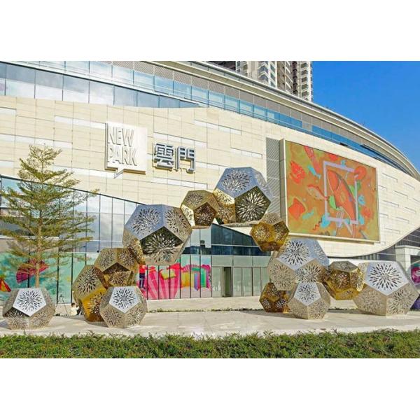 Gold Plated Public Art Decorative Metal Sculpture Large Hollow Stainless Steel