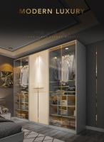 Luxo Led Light Roupas de caminhada Organizador Armário Armazenamento Gabinete Guarda-roupa com vidro para quarto