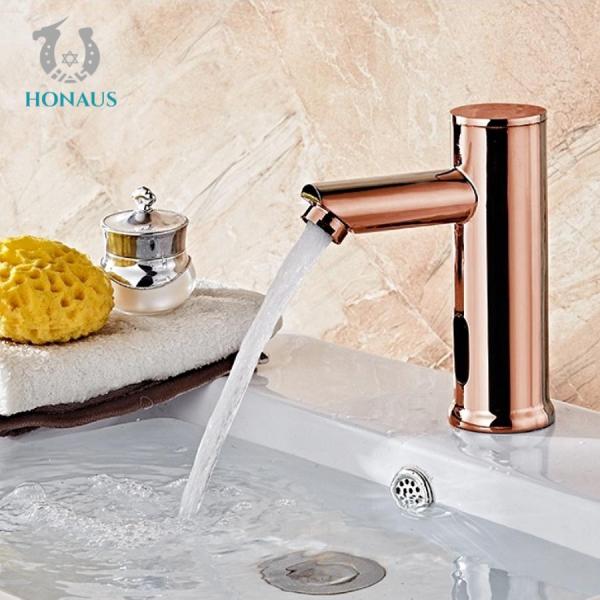 European Style Intelligent Sensor Wash Basin Faucet Rose Gold Finish All Copper