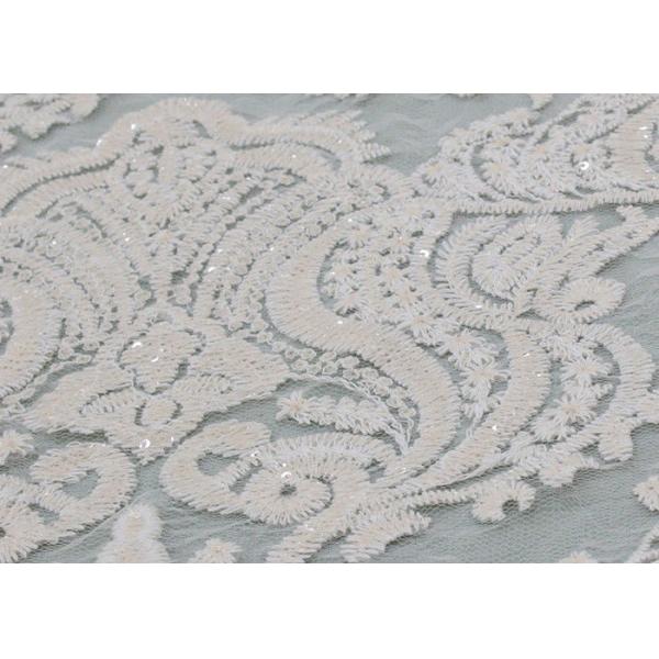 Ivory Sequin Lace Fabrics , Embroidered Bridal Lace Fabrics For Wedding Dresses