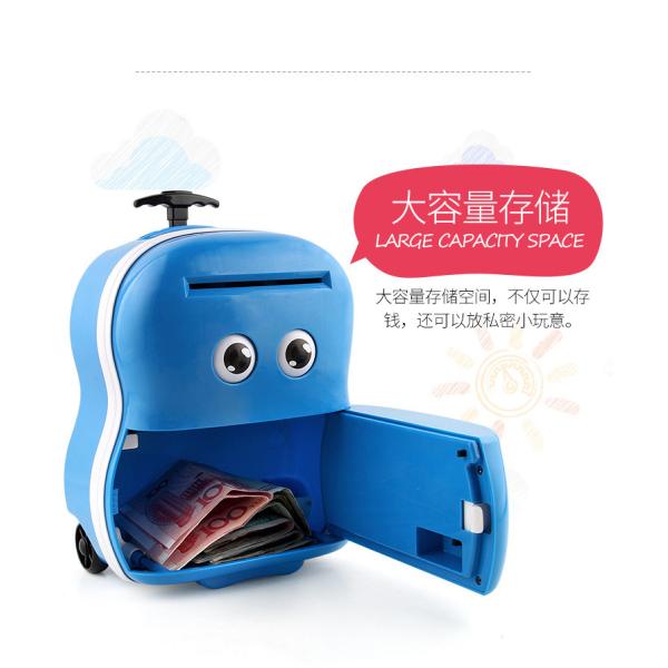 abs material pull rod suitcase coin piggy bank for kids