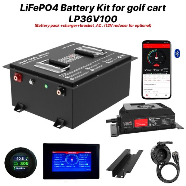 36V 100Ah 200Amp 36.8V Bluetooth LiFePO4 Lithium Golf Cart Battery Conversion Kit