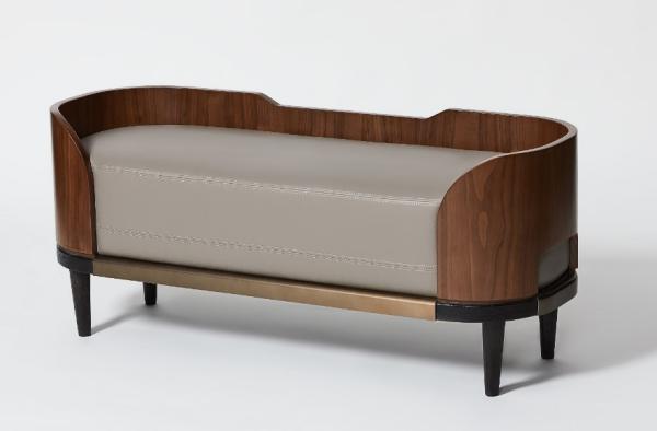 Ritz Carlton Hotel Upholstered Bedroom Bench Walnut Wood Finish