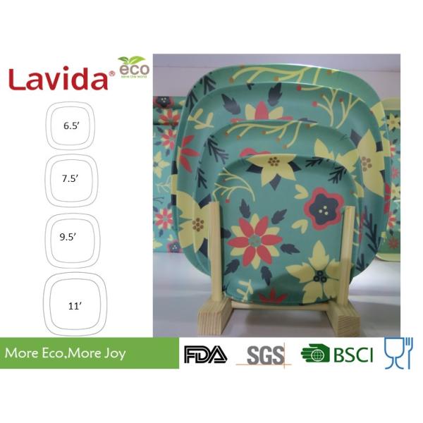 Thick and heavy Food Grade Christmas Bamboo Fibre square Food Plate Meal Serving dish Plastic dish