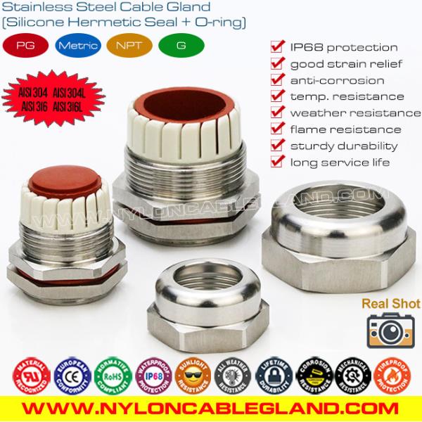 Prensaestopas métricos anticorrosivo IP68 de acero inox 304, 316, 316L serie SCG con sellos y juntas tóricas silicona