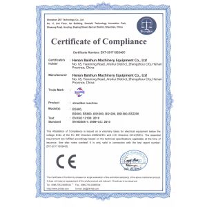 Henan Baishun Machinery Equipment Co., Ltd. Certifications