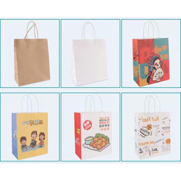Personalised Kraft Paper Printed Takeaway Bags For Restaurant Hot Food
