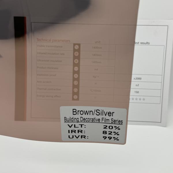 Thickened Brown & Silver Building Window Film with 20.1% VLT and 76.7% IRR for Beautiful Decoration and Safety Protection
