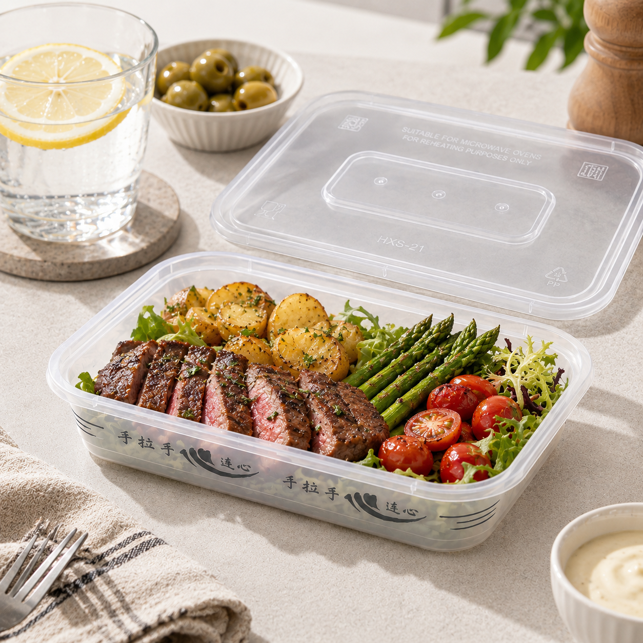 Takeaway Packaging PP Meal Prep Box Square Oil Resistant 650ml With Lid