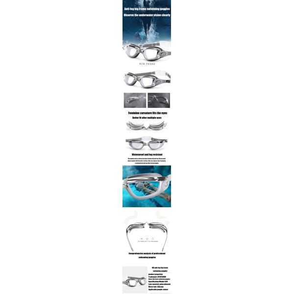Comfortable Black Adult Swimming Goggles With Integrated Silicone Nose Bridge