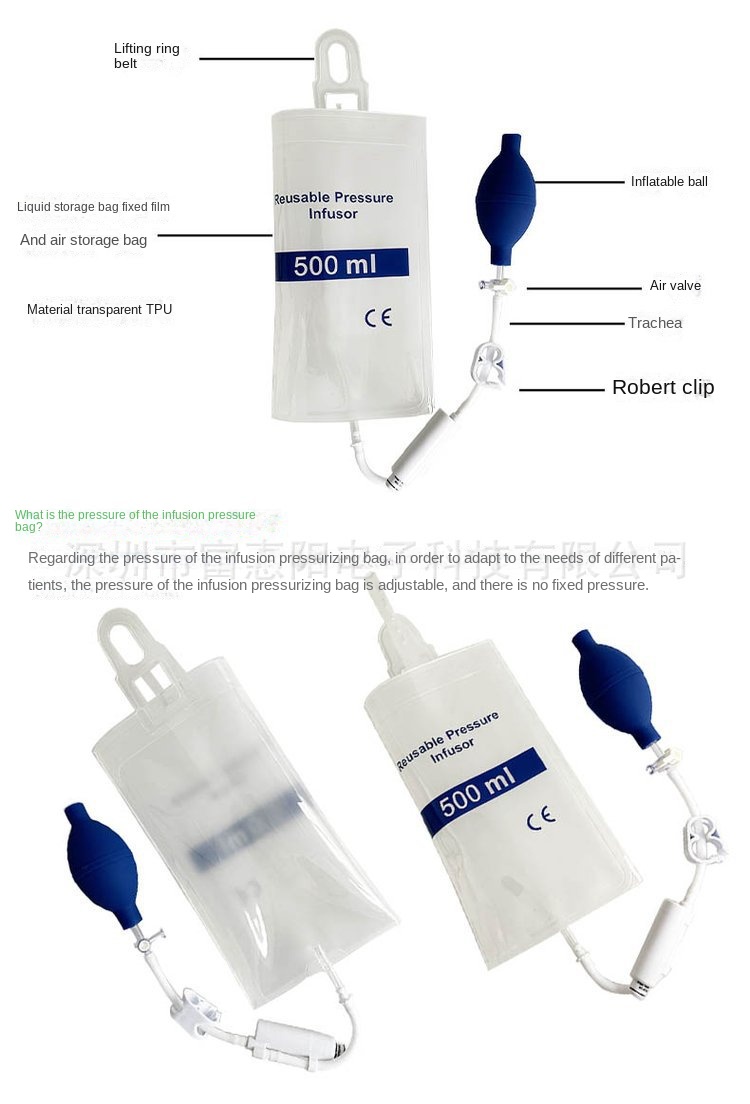 TPU Infusion Pressure Bag Reusable Clear TPU Blood Pressure Bag 500ml