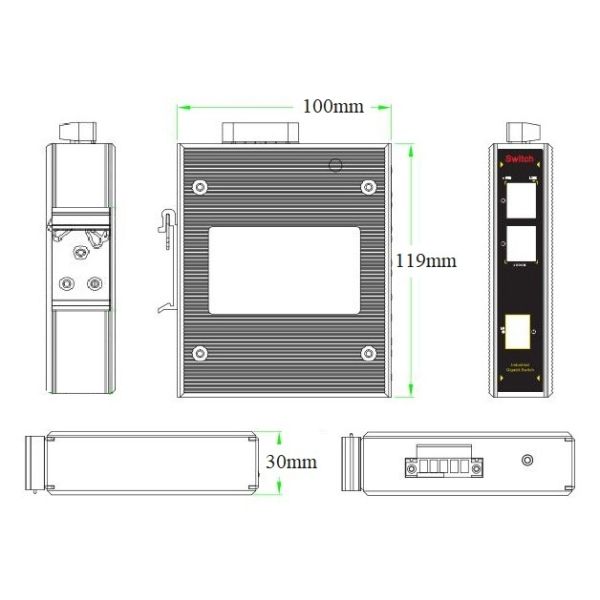 3 Port Gigabit Industrial Ethernet Switch Unmanaged Wire Speed Access DIN Rail Mounting