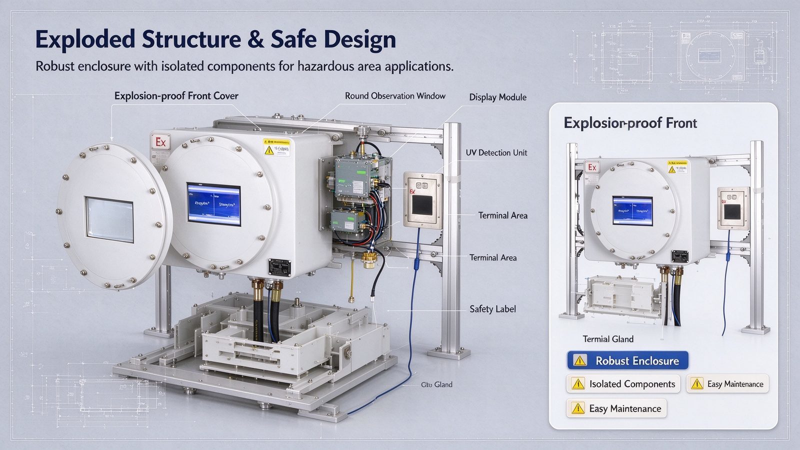 Explosion Proof Ultraviolet Gas Analyzer SO2 NO NO2 Flue Gas Analyzer Industrial CEMS Online Monitoring
