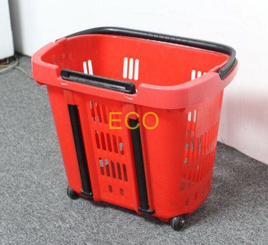 Polypropylene Supermarket Plastic Handy Shopping Basket With Wheels SGS ISO9002