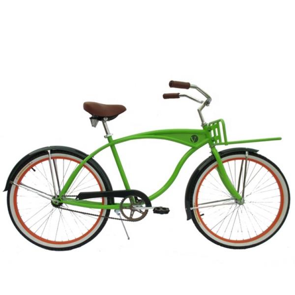 Single Speed Adult Coaster Brake Beach Cruiser Bike with Front Carrier and 26 White Wall Tire