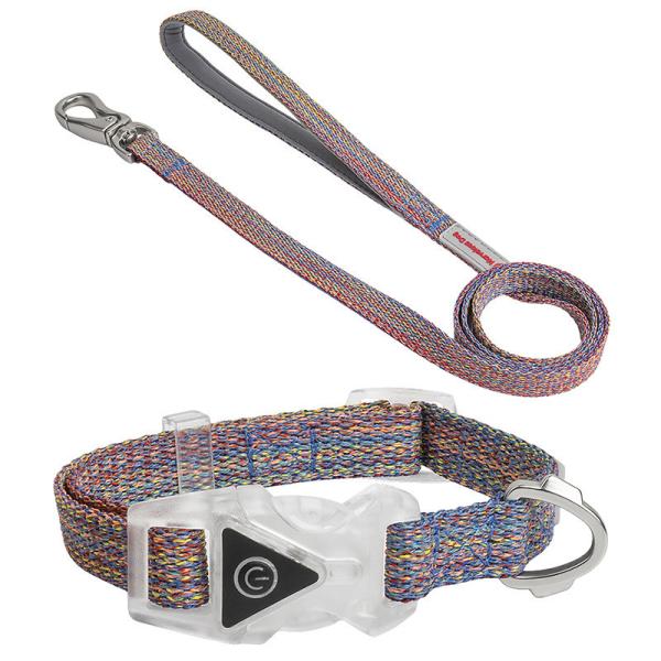 A trela conduzida dos colares do animal de estimação do cão ajustou a trela reflexiva do cão da trela de nylon decorativa ajustável do cão da corda