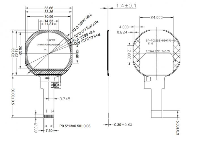 1.22 Inch 240x204 Dots Round Shape IPS Full Viewing Angle SPI Interface TFT LCD Screen Display Module