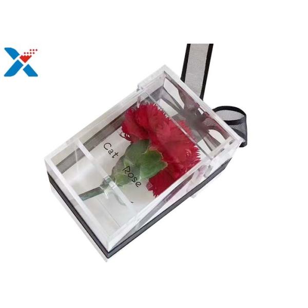 Custom Luxury Clear Acrylic Flower Box 9 * 9 * 15cm 7 * 7 * 10cm Light Weight