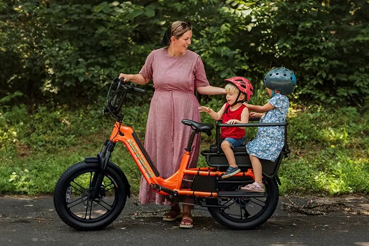 EU Aluminum Frame Hybrid Electric Cargo Bike with Torque Sensor 750W Long Tail Cargo for 2 Kids 48v Lithium Urban Commute E-bike
