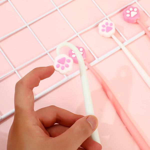 6 Pcs Cute Cartoon Gel Ink Pens, Shake Gel Pens For Kids And Girl,Kawaii Writing Pens Set For School Party Office Home,Student Gifts(0.5mm,Cat Paw Design,Blacak), Yellow&Pink