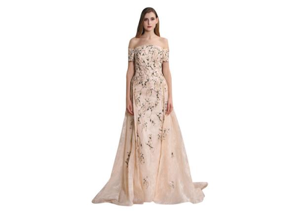 Summer Flower Maxi Ladies Evening Dresses Off Shoulder Type Custom Size