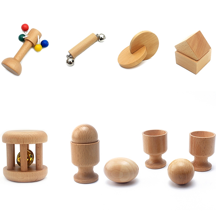 Колокольчик 6 медленно двигает деревянная древесина бука Teether Teethers безопасная Tambor