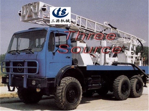 Truck mounted drilling rig in desert prospecting
