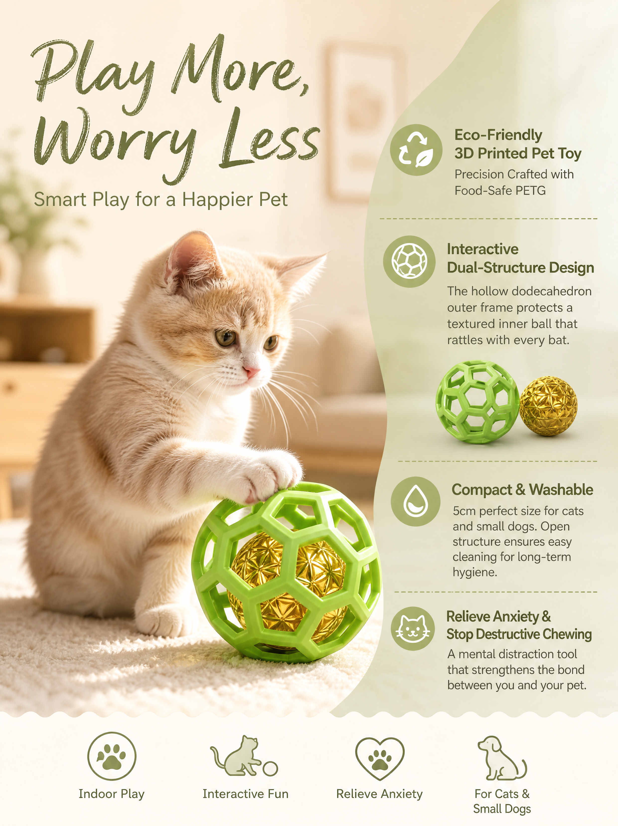 Hollow Dodecahedron 3D Printed Pet Accessories 5cm Daily  Interactive Dog Toy Ball