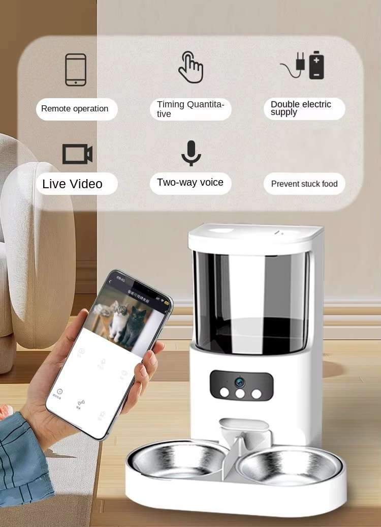 Automatic Smart Eco-Friendly Modern Pet Feeder with Camera WiFi App Control Timed Feeding for Dogs/Cats 4L Capacity Charge