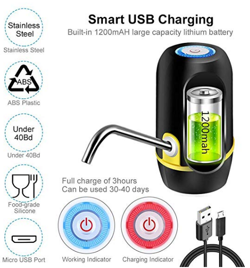 Lithium Battery Rechargeable Electric Water Dispenser Pump With Food Grade Material