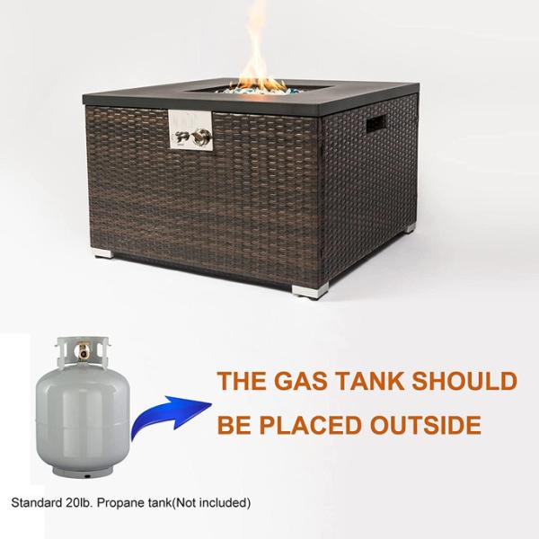 Outdoor 40,000 BTU Stainless Steel Burner Square Gas Fire Pit Metal Lid Cover