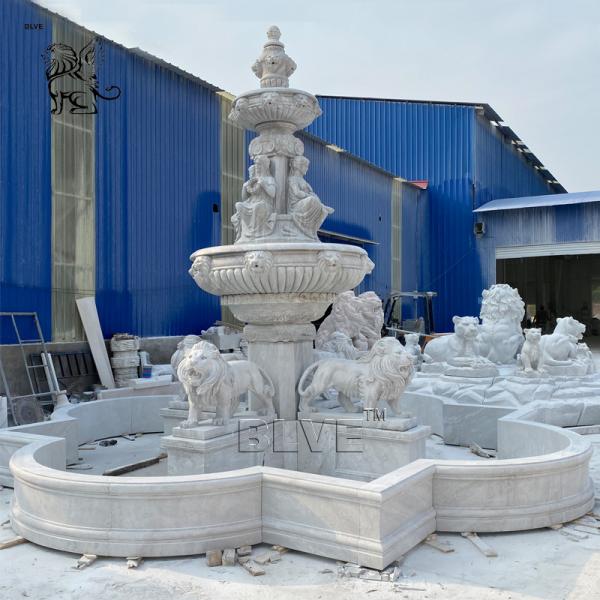 Modern Water Fountains Marble Lions Fountain Large Stone Carving Garden Decoration