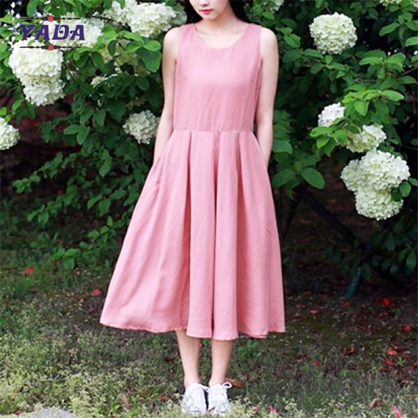 Mulheres de alta qualidade de uma peça Verão sem mangas vestido casual mulheres vestidos de inverno para senhoras