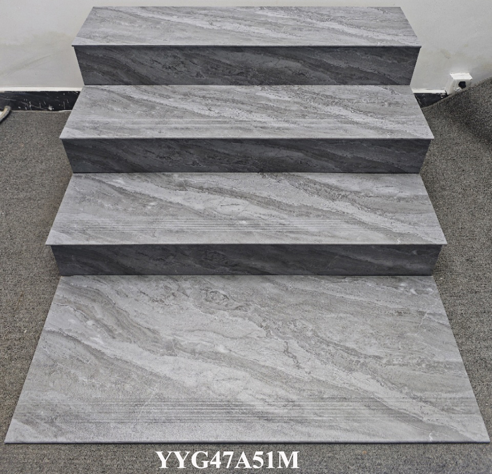 Gray Beige Moisture-proof 470x1200mm Matt Ceramic Staircases Step and Riser For Balcony