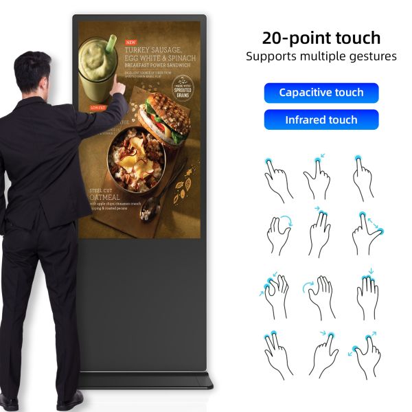 32 Inch Vertical Floor Standing Touch Screen Digital Signage Kiosk Capacitive 4K UHD Android Commercial