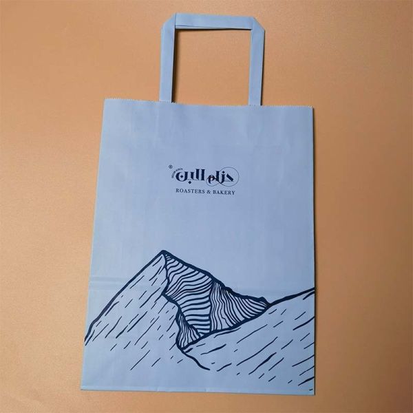 Recyclable Flat Handle Kraft Paper Bags Custom Size Gift Sacks For Supermarket Souvenir Merchandise Packing