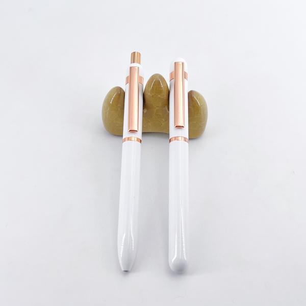 High End Metal Smooth Writing Roller Pen With White Rose Gold Comfortable Holder